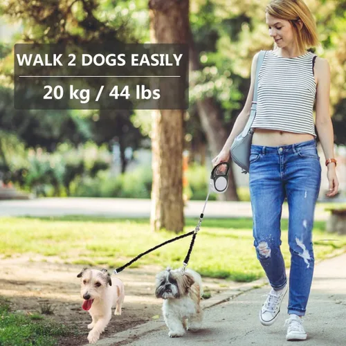 Miniatura 5 de Correa retráctil doble para perros de raza pequeña (hasta 44 libras cada una) – Correa extensible de doble cabeza de 16 pies para mascotas