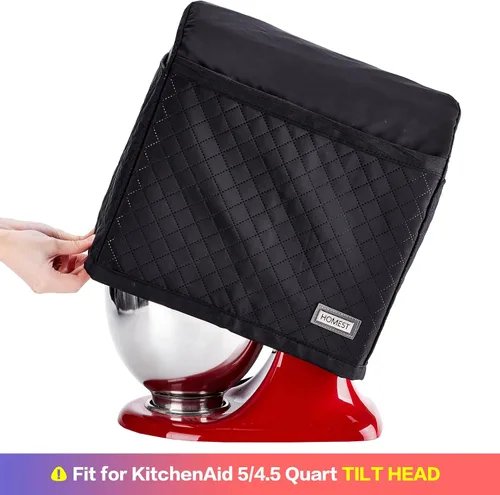 Miniatura 2 de HOMEST Funda Acolchada Antipolvo para Batidora de Pie con Bolsillos Compatible con KitchenAid de 5/4.5 Cuartos de Galón Cabezal Inclinable, Negro