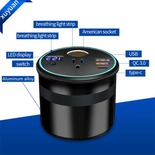 Miniatura 4 de XU Yuan - Inversor de corriente de 150 W/PP300 W para vehículos (negro) Diseño de portavasos DC12V a 110V CA Mini inversor de automóvil con doble