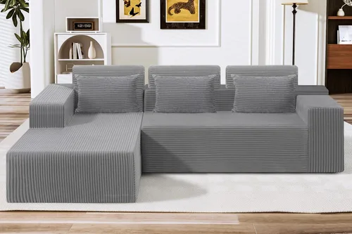 Miniatura 54 de HABUTWAY Sofá modular modular de 101 pulgadas con asiento profundo, moderno sofá convertible en forma de L, sofá tapizado con diván para sala