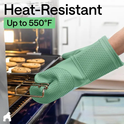 Miniatura 5 de GORILLA GRIP - Juego de guantes de horno de silicona suave sin BPA, guantes de cocina resistentes al calor e impermeables, forro de algodón grueso