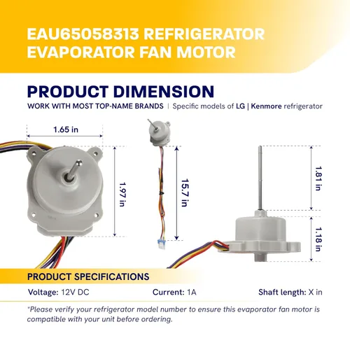 Miniatura 2 de Motor de ventilador evaporador de refrigerador EAU65058313 EAU63103001 de Canamax - Compatible con LG Kenmore Freezer - Reemplaza ODM-056F-13