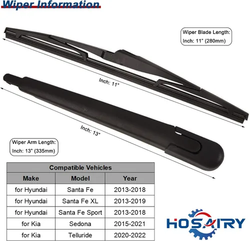 Miniatura 2 de 98811-B8000 Juego de limpiaparabrisas trasero para Hyundai Santa Fe 2013-2018, para Hyundai Santa Fe Sport 2013-2017, para Kia Sedona 2015-2020