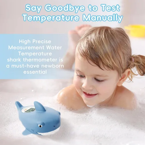 Miniatura 2 de b&h Termómetro de baño para bebé, termómetro de tiburón para monitoreo de temperatura del agua, lector digital de agua y temperatura ambiente, Azul