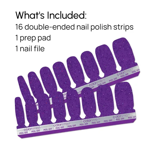 Miniatura 7 de Color Street Tiras de uñas Wild Grape – Brillantina índigo transparente brillante – Capa sobre otros tonos de acabado brillante – 16 tiras de doble