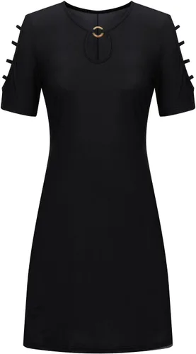 Miniatura 4 de Ruziyoog Vestidos de verano para mujer, holgados, casuales, de manga corta, con huecos, hombros descubiertos, vestido midi acampanado hasta