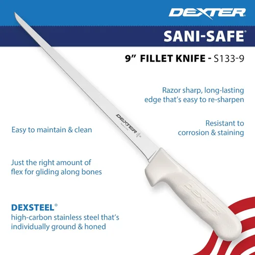 Miniatura 3 de Dexter-Russell Sani-Safe S133-9-PCP - Cuchillo de filete estrecho de 9 pulgadas con mango de polipropileno, acero Dexsteel de alto carbono