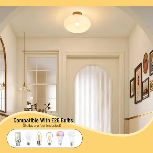 Miniatura 5 de Lámpara de techo moderna de mediados de siglo, montaje empotrado de vidrio de leche MCM con pantalla de cúpula blanca de 11 pulgadas, lámpara