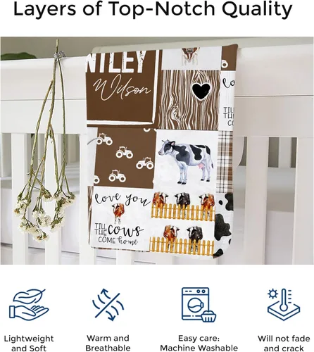 Miniatura 4 de MDPrints - Mantas de bebé personalizadas de vaca para niños, manta personalizada con nombre de bebé, regalo personalizado para recién nacido