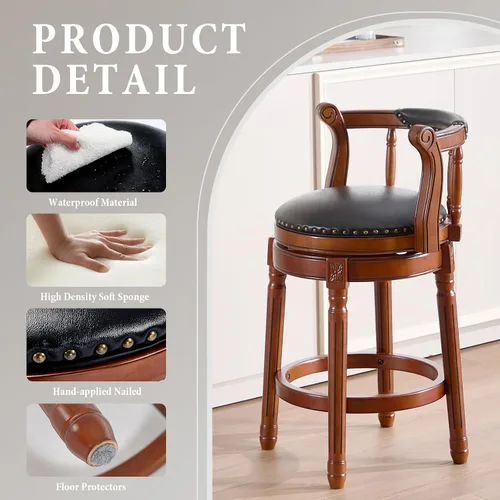 Miniatura 5 de CozyRain Taburetes de bar modernos taburetes giratorios, encimera de cocina tapizado de piel auténtica con reposapiés para el hogar, cocina, comedor