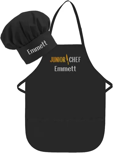 Miniatura 10 de Delantal personalizado bordado Junior Chef Kids Delantal Juego de blanco.