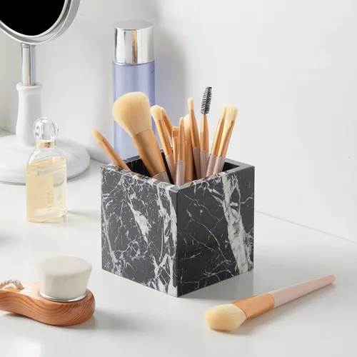 Miniatura 7 de Portacepillos de mármol natural lujoso real y organizador de brochas de maquillaje y soporte para bolígrafos para escritorio, portautensilios