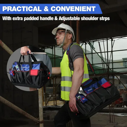 Miniatura 6 de WORKPRO Bolsa de herramientas, bolsa de herramientas de 18 pulgadas con base moldeada impermeable, bolsa organizadora de herramientas de tapa