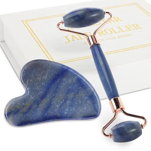 Miniatura 14 de Rodillo de jade para cara, masajeador facial para el cuidado de la piel, herramientas faciales Gua Sha para cara, cuello, ojos, reduce la hinchazón