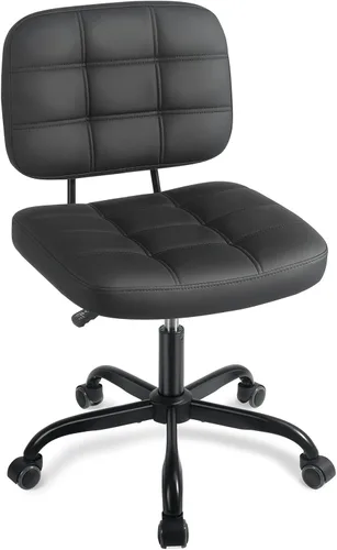Silla de escritorio de oficina en casa sin brazos – Pequeñas sillas giratorias de escritorio de oficina con ruedas – Silla de computadora de piel