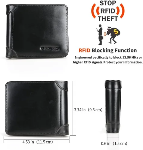 Miniatura 69 de Billetera de piel triple con bloqueo RFID para hombre con 2 ventanas de identificación, 2 compartimentos para efectivo, 6-8 ranuras para tarjetas