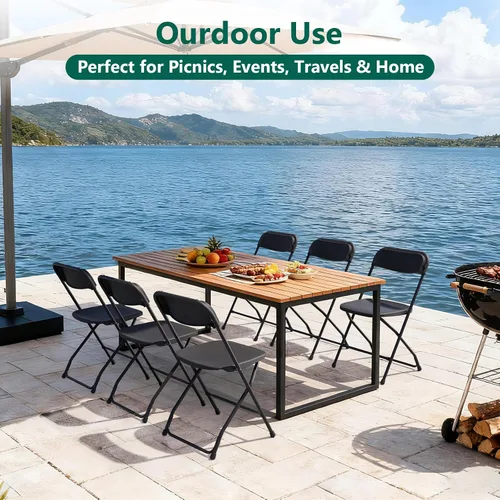 Miniatura 6 de Paquete de 2 sillas plegables de plástico negro, sillas plegables portátiles para exteriores con marco de acero, capacidad de 350 libras, sillas