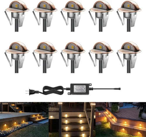 Kit de luces LED para exteriores, Φ1.38 pulgadas, blanco cálido, paquete de 10 unidades, bronce, bajo voltaje, 12 V CC, IP65, impermeable,