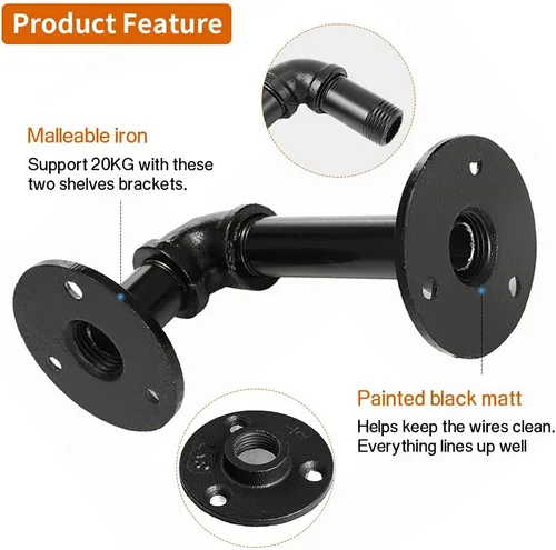 Miniatura 3 de Janyang Soportes industriales para estantes de tubos para tableros de 8, 10, 12, 14 pulgadas, estantes flotantes de tubo de hierro L, soportes