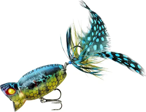 Miniatura 5 de Arbogast Señuelo de pesca Hula Popper 2.0 Topwater con gancho agudo emplumado y cuerpo de patrón de grietas
