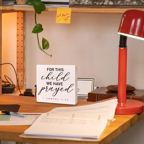 Miniatura 4 de Escritorio para guardería, caja de madera, decoración de letrero para este niño que hemos orado, decoración de las Escrituras para recién nacidos