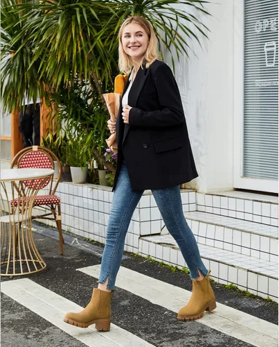 Miniatura 3 de starmerx Botines de plataforma para mujer, botas Chelsea elásticas, tacón medio, botines sin cordones
