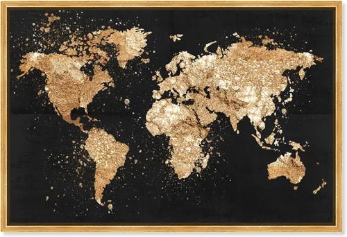 Miniatura 9 de The Oliver Gal Artist Co. Mapas y banderas - Lienzo decorativo para pared, diseño de Mapamundi on the Rocks Night, 24 x 16 pulgadas, negro, dorado