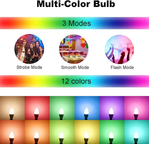 Miniatura 2 de Bombillas LED E12 de 5 W, juego de 6 bombillas de vela que cambian de color, base pequeña B11 equivalente a 40 W, 560 lúmenes, RGB + 2700 K blanco