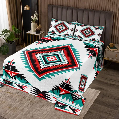 Miniatura 8 de Erosebridal Juego de colcha étnica tribal con flechas geométricas aztecas, acolchado occidental, tribu africana, exótico, atrapasueños, plumas