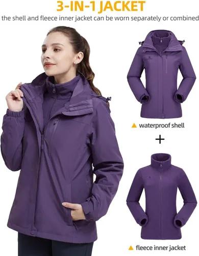 Miniatura 13 de CAMEL CROWN Chaqueta de esquí impermeable 3 en 1 para mujer, abrigo de invierno rompevientos, chaquetas de snowboard para lluvia, nieve, senderismo