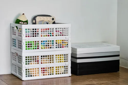 Miniatura 7 de Aebeky Paquete de 3 cajas de almacenamiento plegables de plástico, 30 L, cajas de plástico plegables para almacenamiento (blanco)