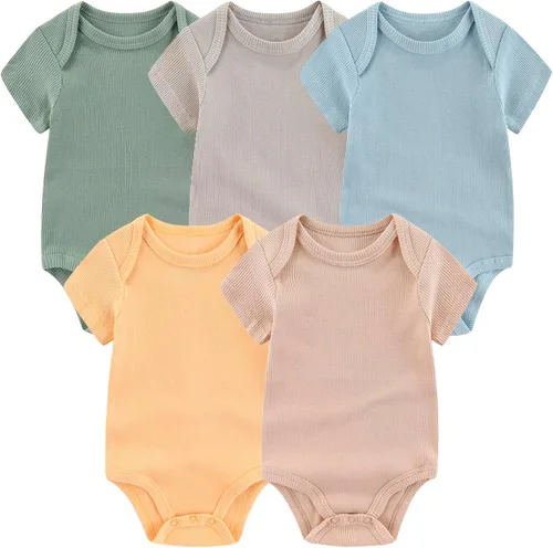 Miniatura 38 de Body de manga corta para bebé recién nacido, ropa de algodón de una pieza, 5 unidades, 0-12 meses