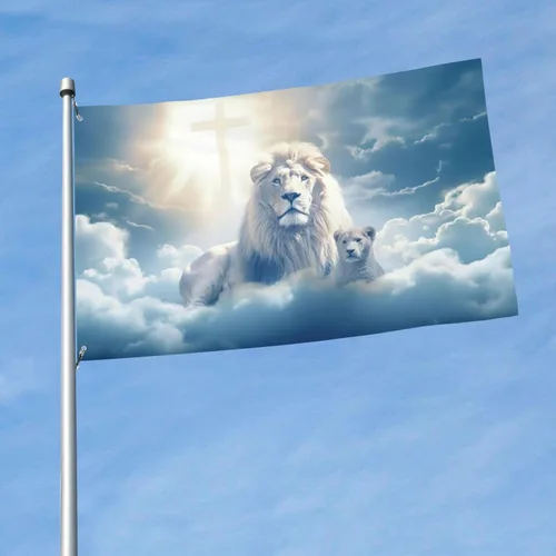 Miniatura 2 de Bandera decorativa de Jesús con cruz de león y fe de 3 x 5 pies, adecuada para patio, fiesta al aire libre, festivales, regalo de Navidad