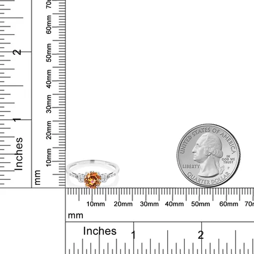 Miniatura 10 de Gem Stone King Anillo de compromiso de 3 piedras preciosas redondas de oro blanco de 10 quilates con piedra natal de 0.236 in con piedra natal