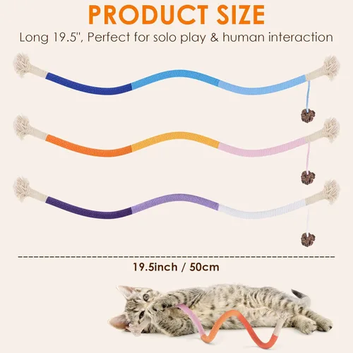 Miniatura 6 de TINDTOP Juguetes para gatos, cuerdas para masticar, paquete de 3 juguetes interactivos para gatitos de interior, juguete de limpieza de dientes