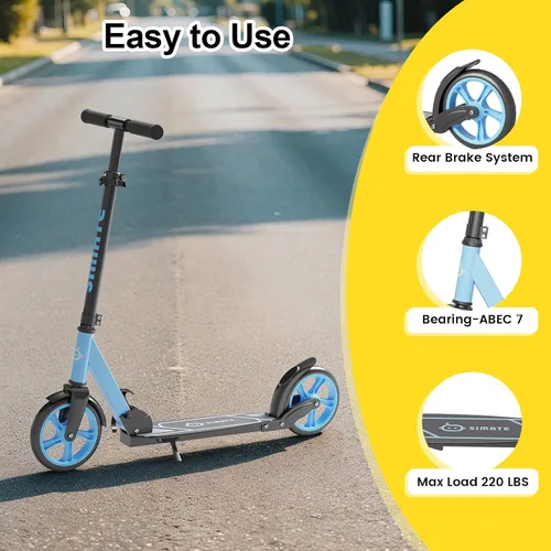 Miniatura 6 de SIMATE Patinete de impulso para niños, adolescentes y adultos, 4 alturas ajustables, ruedas grandes todo terreno de 8 pulgadas, plegable y ligero