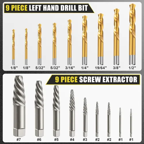 Miniatura 2 de Topec Extractor de tornillos y juego de brocas de mano izquierda - Juego de 18 piezas para una extracción fácil de pernos rotos Extractor