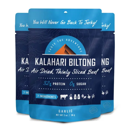 Miniatura 7 de Ajo Kalahari Biltong, carne de res en rodajas finas secadas al aire, 2 onzas (paquete de 1), sin azúcar, sin gluten, keto y paleo, aperitivo alto