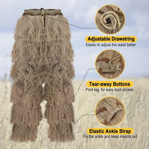 Miniatura 7 de Kalkal Traje Ghillie, Ropa de Camuflaje para Caza para Hombres, Doble Costura, Traje Gilly para Adultos para Caza en la Selva y Halloween