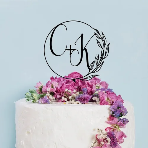 Miniatura 3 de Decoración acrílica personalizada para tarta de boda, monograma, iniciales de novio, nombres grabados, decoración negra para tartas de boda