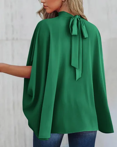 Miniatura 89 de BTFBM Blusas de verano para mujer, cuello alto falso, manga murciélago, holgadas, dobladillo alto y bajo, blusas informales de gran