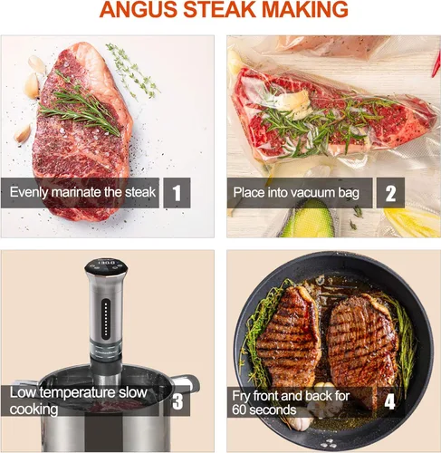 Miniatura 6 de KitchenBoss Sous Vide - Máquina de cocción al vacío: Circulador de inmersión térmica ultra silenciosa de 1100 W IPX7 resistente al agua, pantalla
