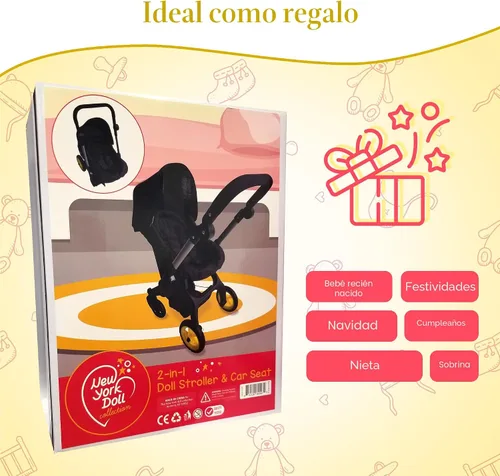 Miniatura 7 de Combo de Cochecito y Asiento de Coche para Muñeca Bebé – Cochecito de Muñeca Convertible 2 en 1 y Asiento de Coche para Niños – Se Adapta a Muñecas