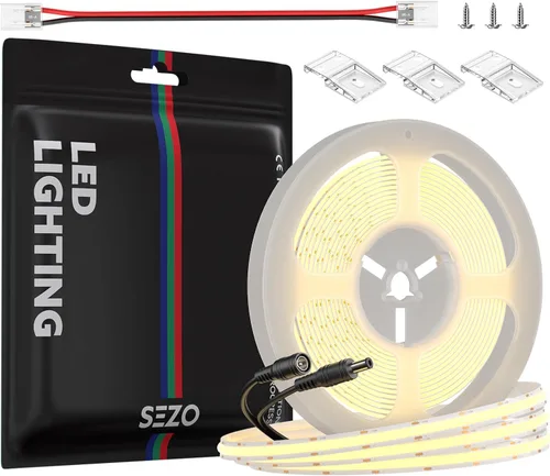 Miniatura 10 de SEZO COB - Tira de luz LED blanca cálida 2700K 16.4ft 480LEDs/M CRI90+ 24V 0.315 in Ancho 9W/m Flexible Brillante Alta Densidad Uniforme FCOB LED