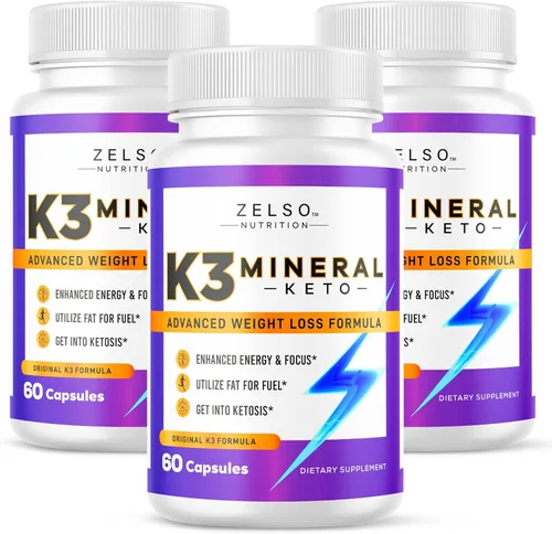 ZELSO Paquete de 3 píldoras minerales K3 para perder peso para mujeres y hombres, píldoras minerales K3 – mineral de sal K3, vitamina + cápsulas K3