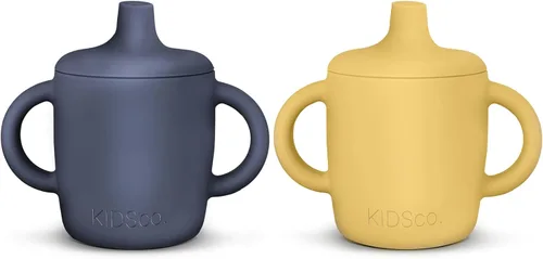 Miniatura 10 de KIDSco. Tazas de silicona con asa (paquete de 2) – Pico suave y tazas de entrenamiento abiertas para bebés de 6 meses en adelante Asas de fácil