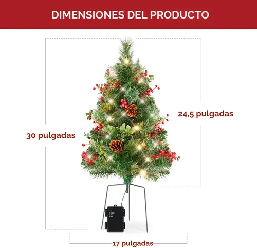 Miniatura 7 de Best Choice Products Juego de 2 árboles de Navidad de 24.5 pulgadas, funciona con pilas, decoración navideña preiluminada con luces LED, bayas