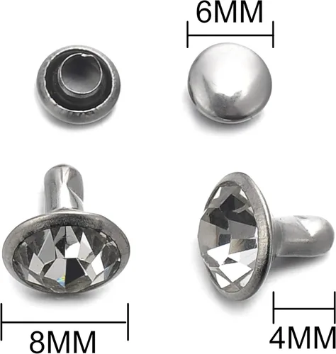 Miniatura 2 de 100 juegos de remaches de 8 mm de colores mixtos con cristales CZ, remaches de strass, remaches de plata con puntas de color plateado