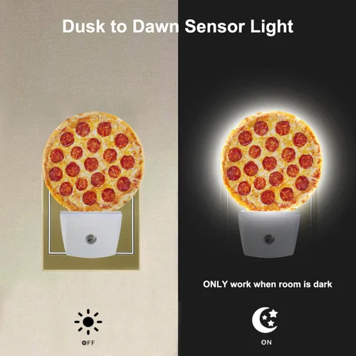 Miniatura 2 de EKOBLA Luz nocturna enchufable para pizza, patrón de comida de queso y salchichas, luz nocturna LED con sensor automático para habitación