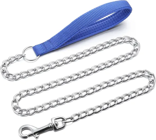 Miniatura 9 de Cadena de metal resistente de 6 pies para perro, correa de perro a prueba de mordidas con mango acolchado para perros grandes y medianos Agarradera